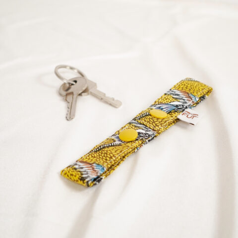 Attache porte-clés Tissu Oiseaux bouton pression plastique