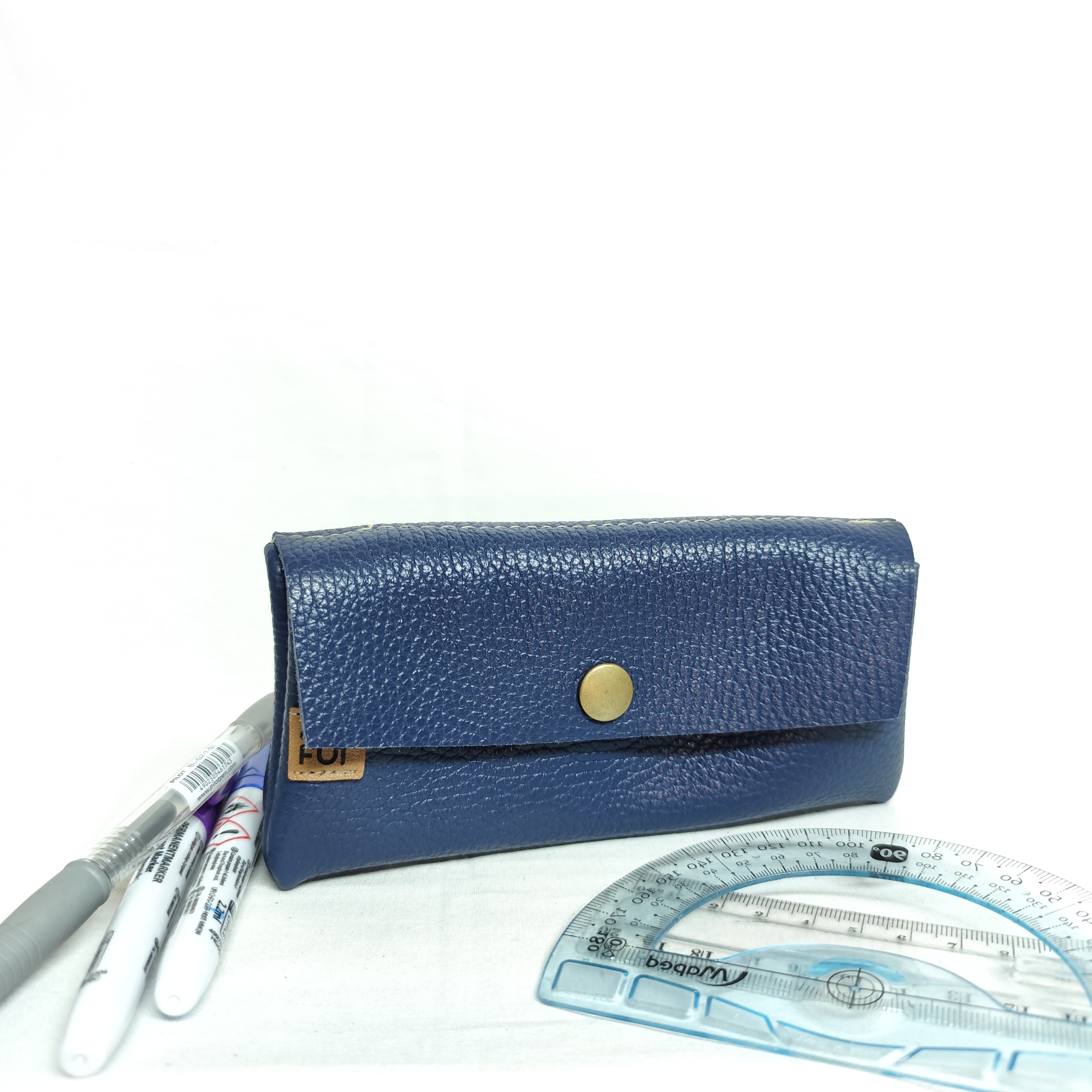 Double Trousse Cuir Bleue