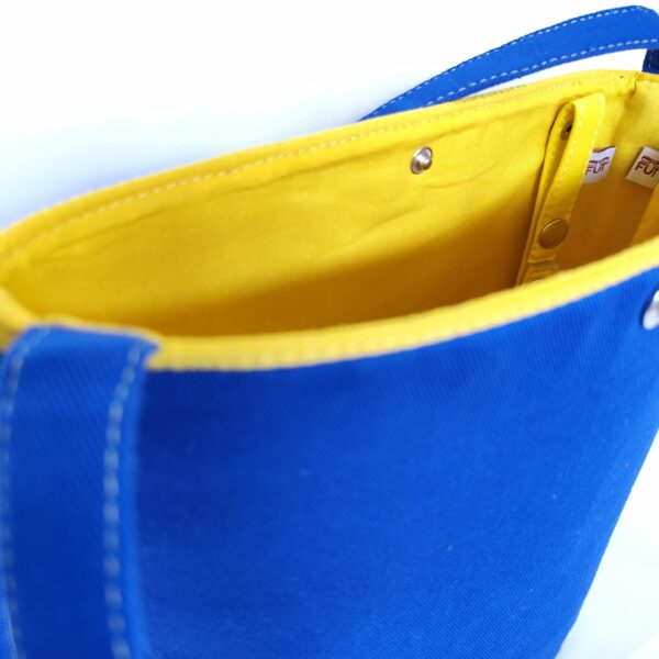 Sac Seau tissu bleu doublure jaune Attache porte-clé breveté fourni Création unique