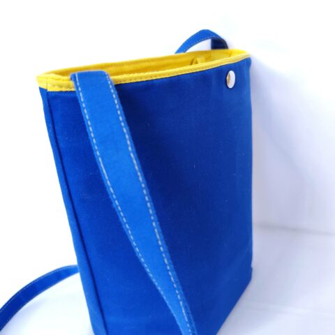 Sac Seau tissu bleu doublure jaune Attache porte-clé breveté fourni Création unique