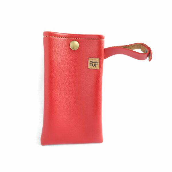 ETUI A LUNETTES SIMILI CUIR LISSE ROUGE AVEC LANIERE BOUTON PRESSION