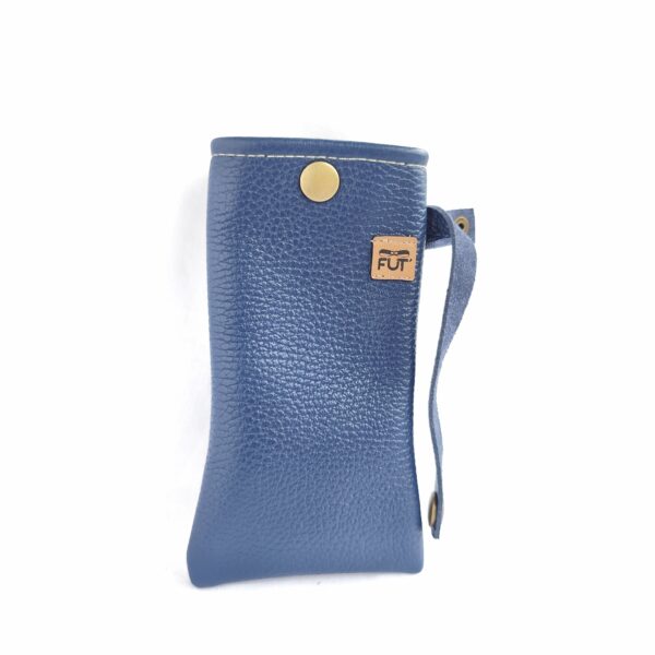 Etui à lunettes avec lanière Cuir grainé- Bleu