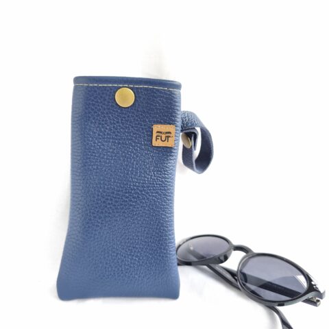Etui à lunettes avec lanière Cuir grainé- Bleu