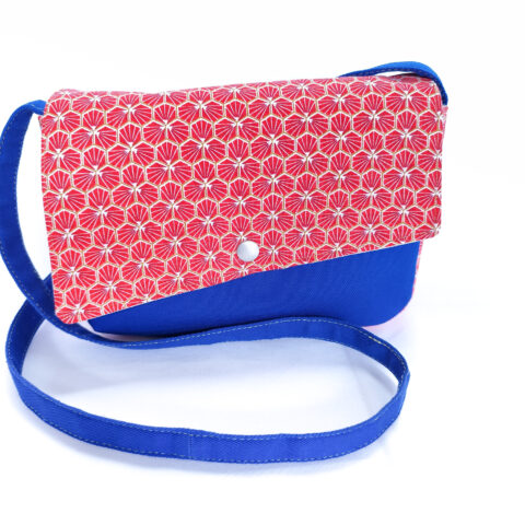 SAC OBLIQUE DE TYPE BESACE AVEC BANDOULIERE EN TISSU BLEU / ROUGE Up cycling