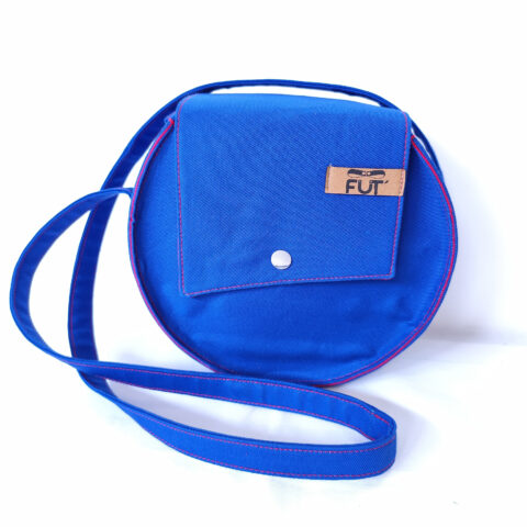 sac rond avec rabat bleu roi avec bandoulière