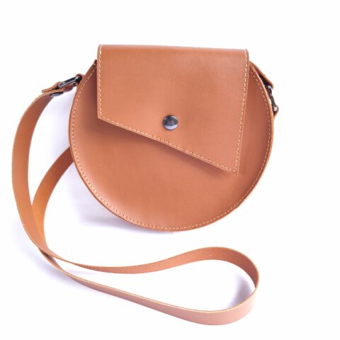 Petit sac rond en cuir marron bandoulière amovible