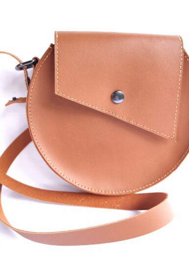 Petit sac rond en cuir marron bandoulière amovible