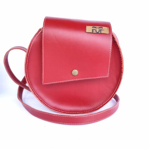 SAC ROND BANDOULIERE ROUGE EN CUIR