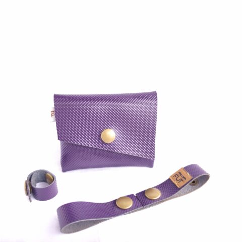 coffret porte-monnaie + attache porte-clés simili cuir violet