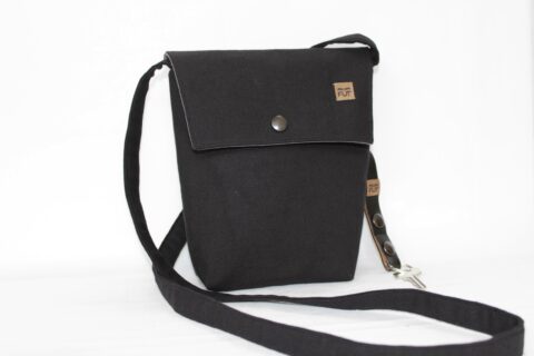 sacoche homme tissu noire avec attache porte-clés fut' inclus