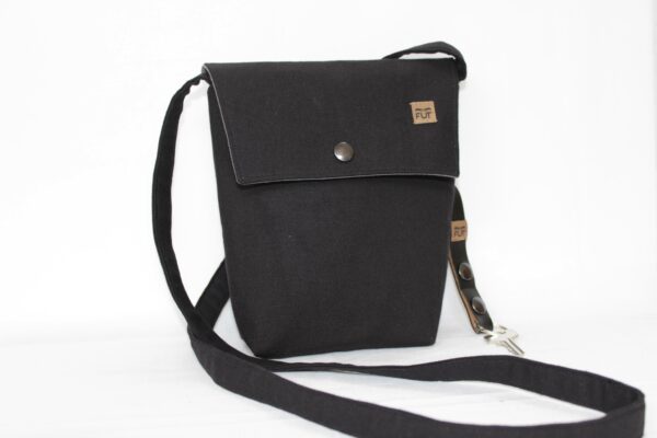 sacoche homme tissu noire avec attache porte-clés fut' inclus