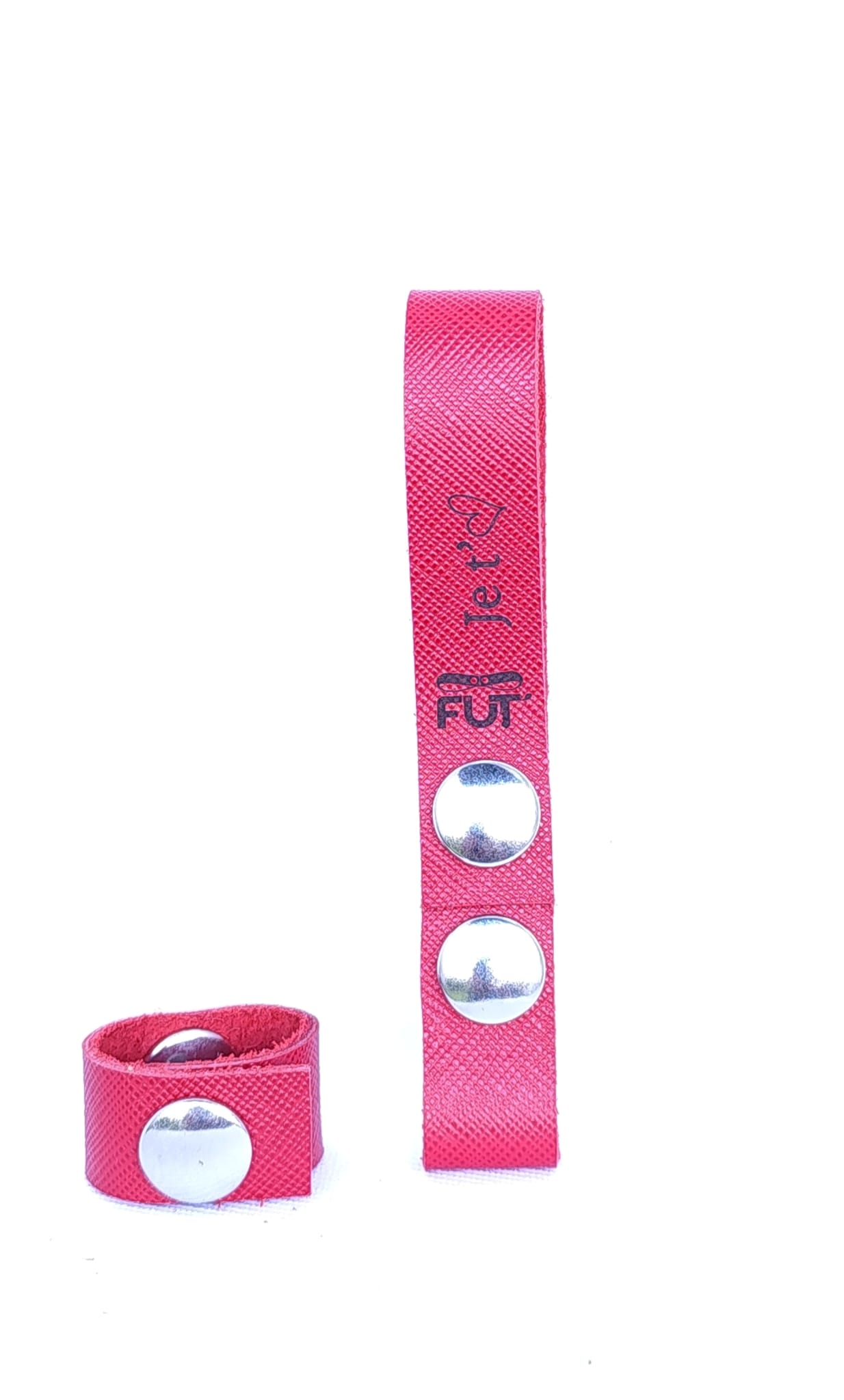 Attache porte-clés Cuir Rouge Je t'aime