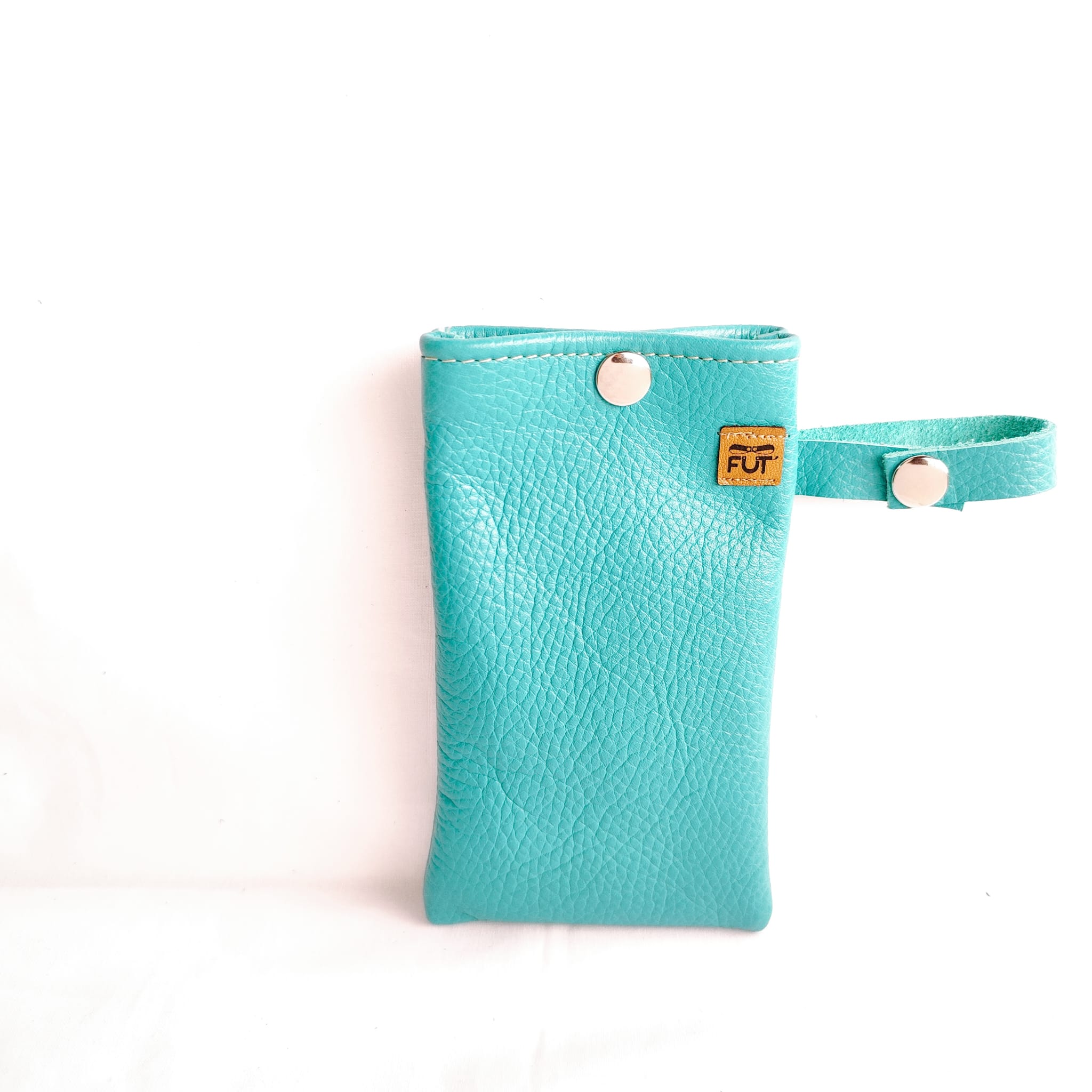 etui à lunettes avec lanière cuir vachette bleu turquoise