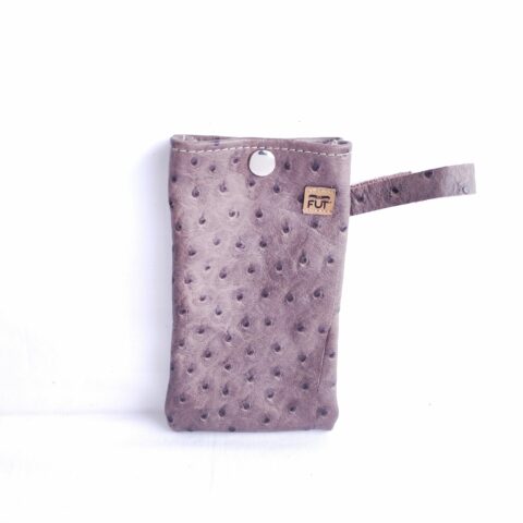 etui à lunettes avec lanière cuir vachette autruche violet