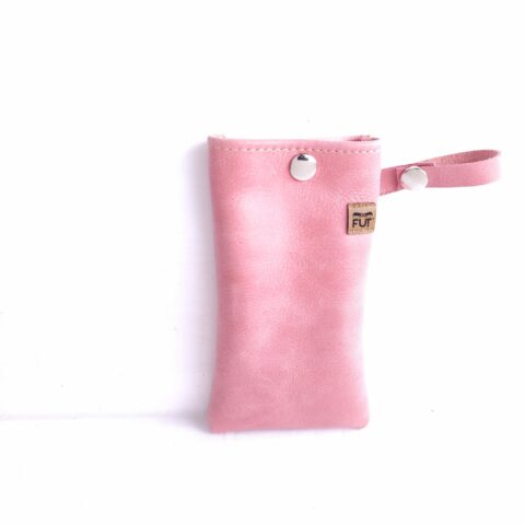 etui à lunettes avec lanière cuir vachette rose