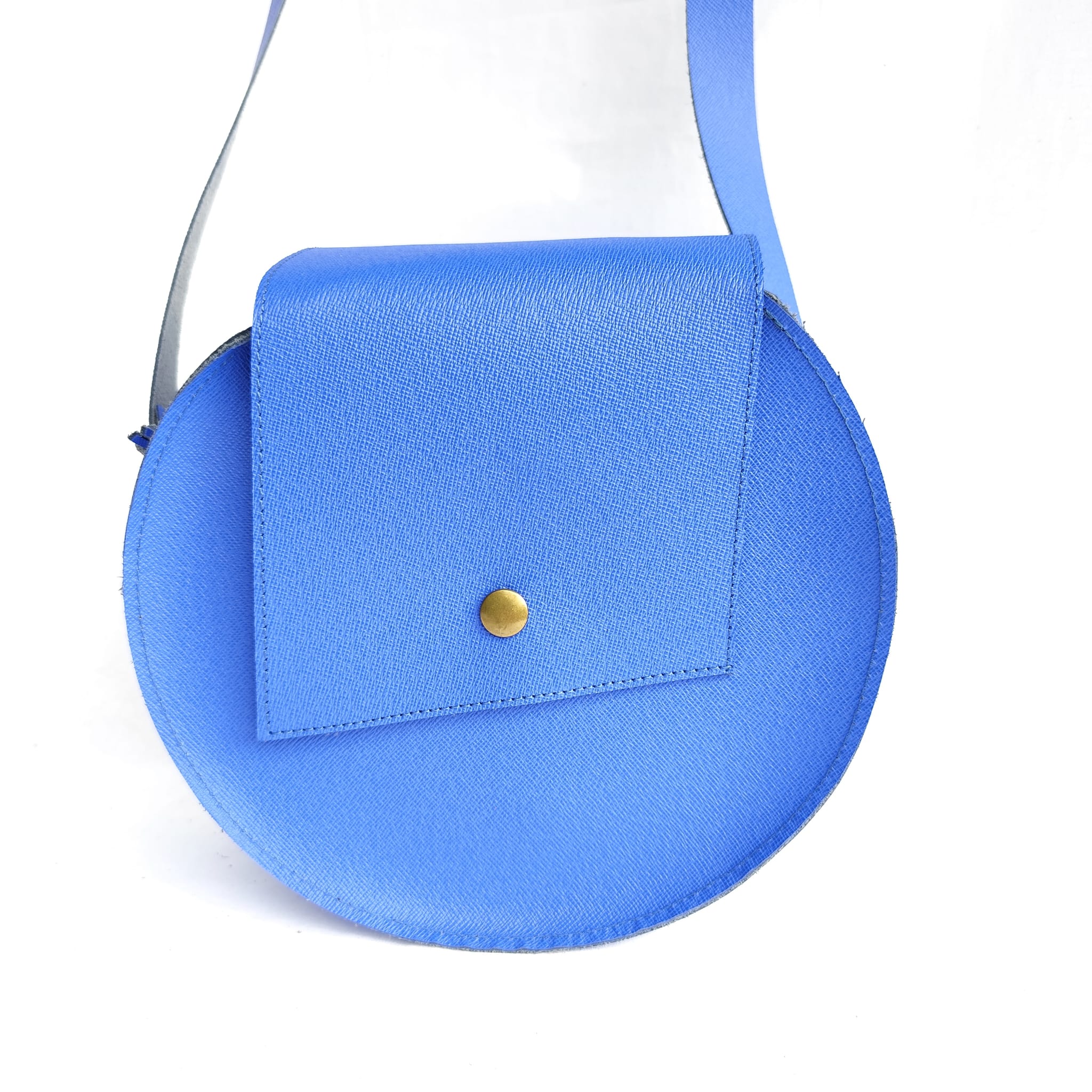 Sac Rond Cuir Bleu – Image 2