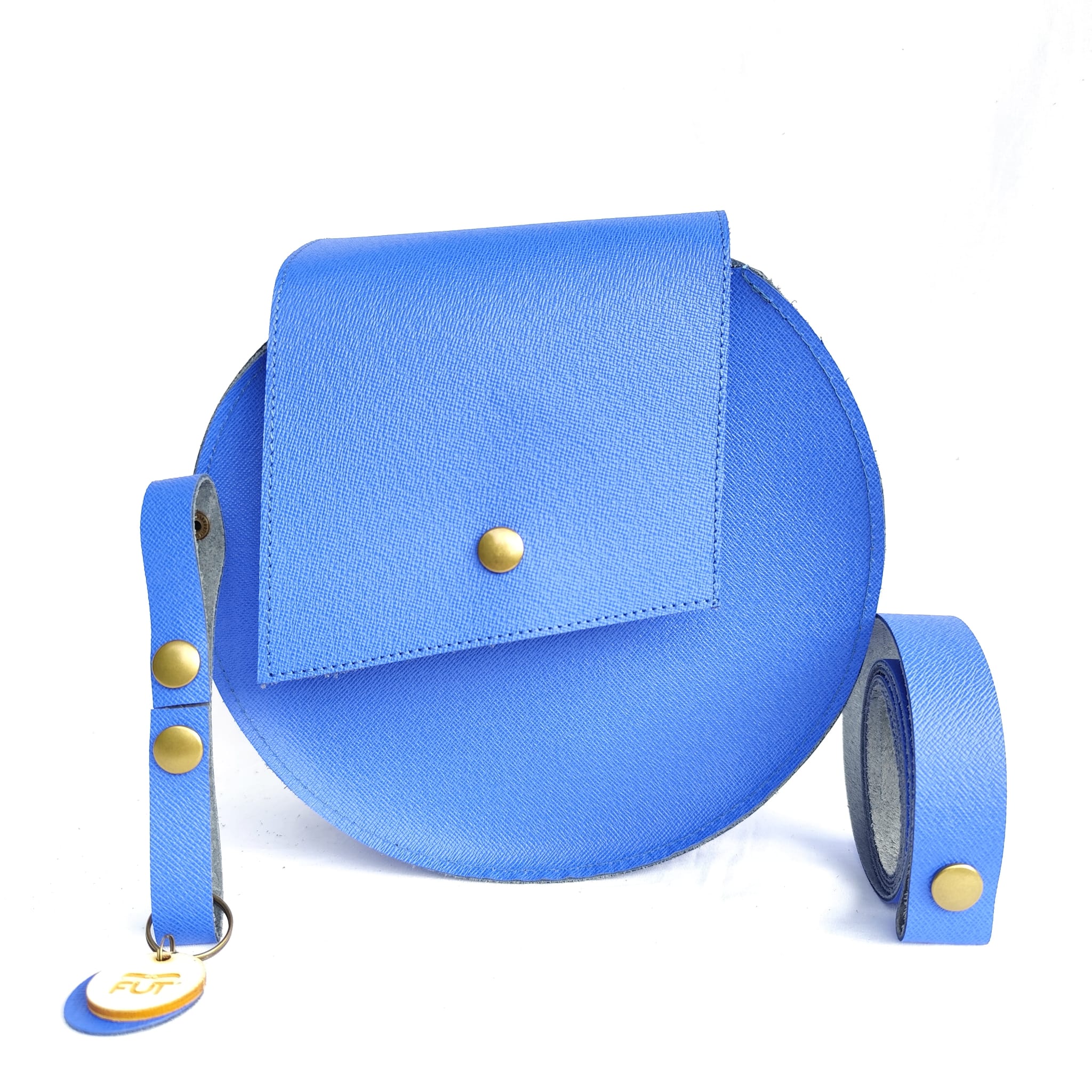 Sac Rond Cuir Bleu – Image 3