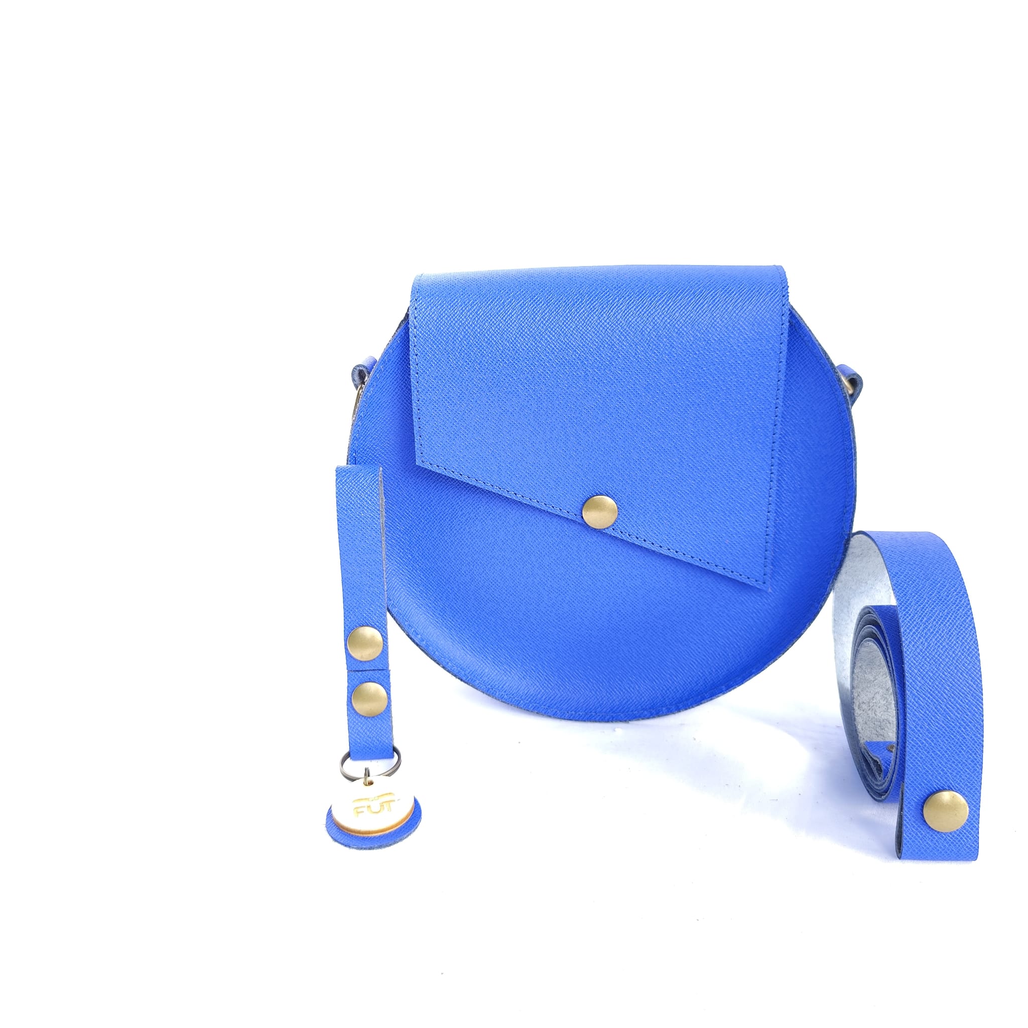 Petit Sac Rond Cuir Bleu – Image 3