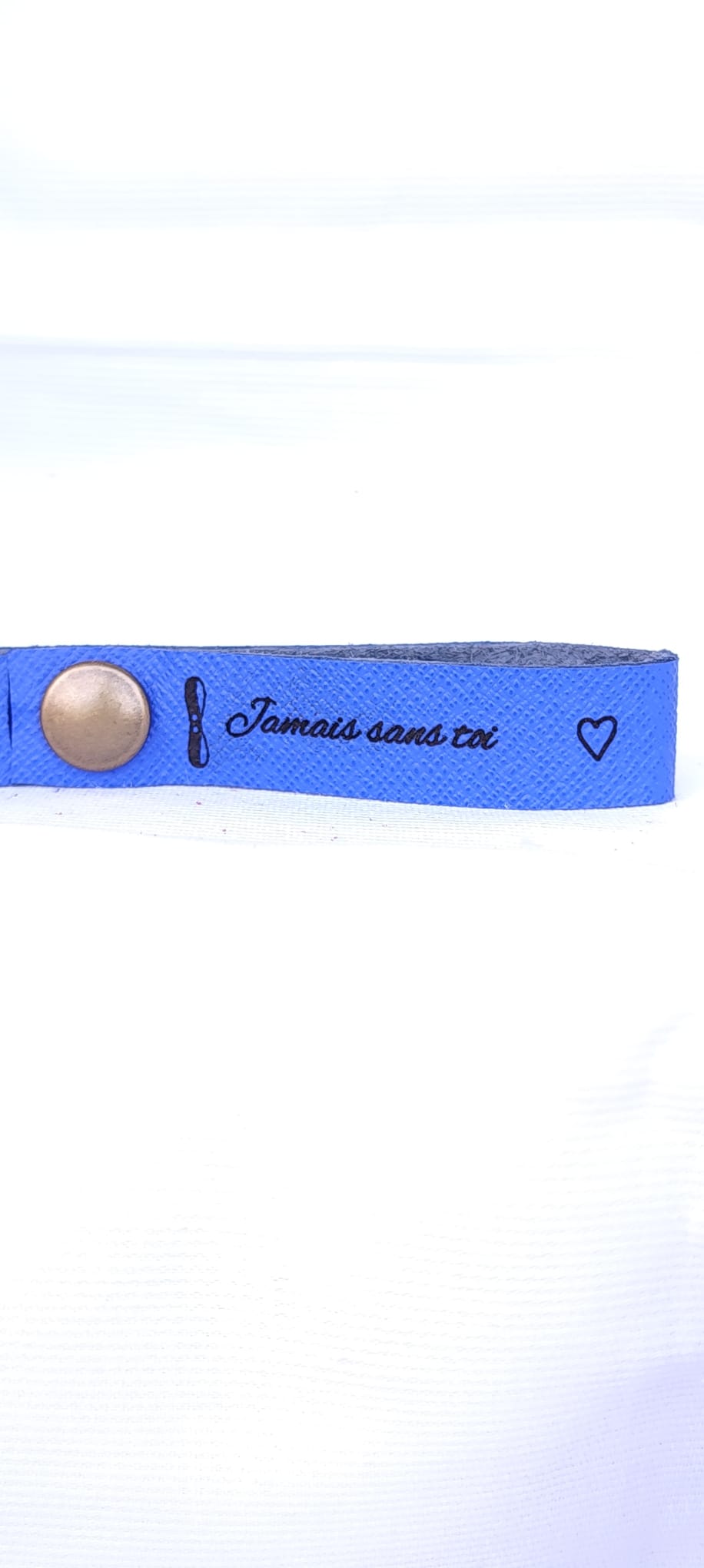 Attache porte-clés Cuir Bleu Jamais sans toi – Image 4