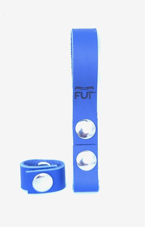 attache porte-clés cuir bleu bouton pression métal