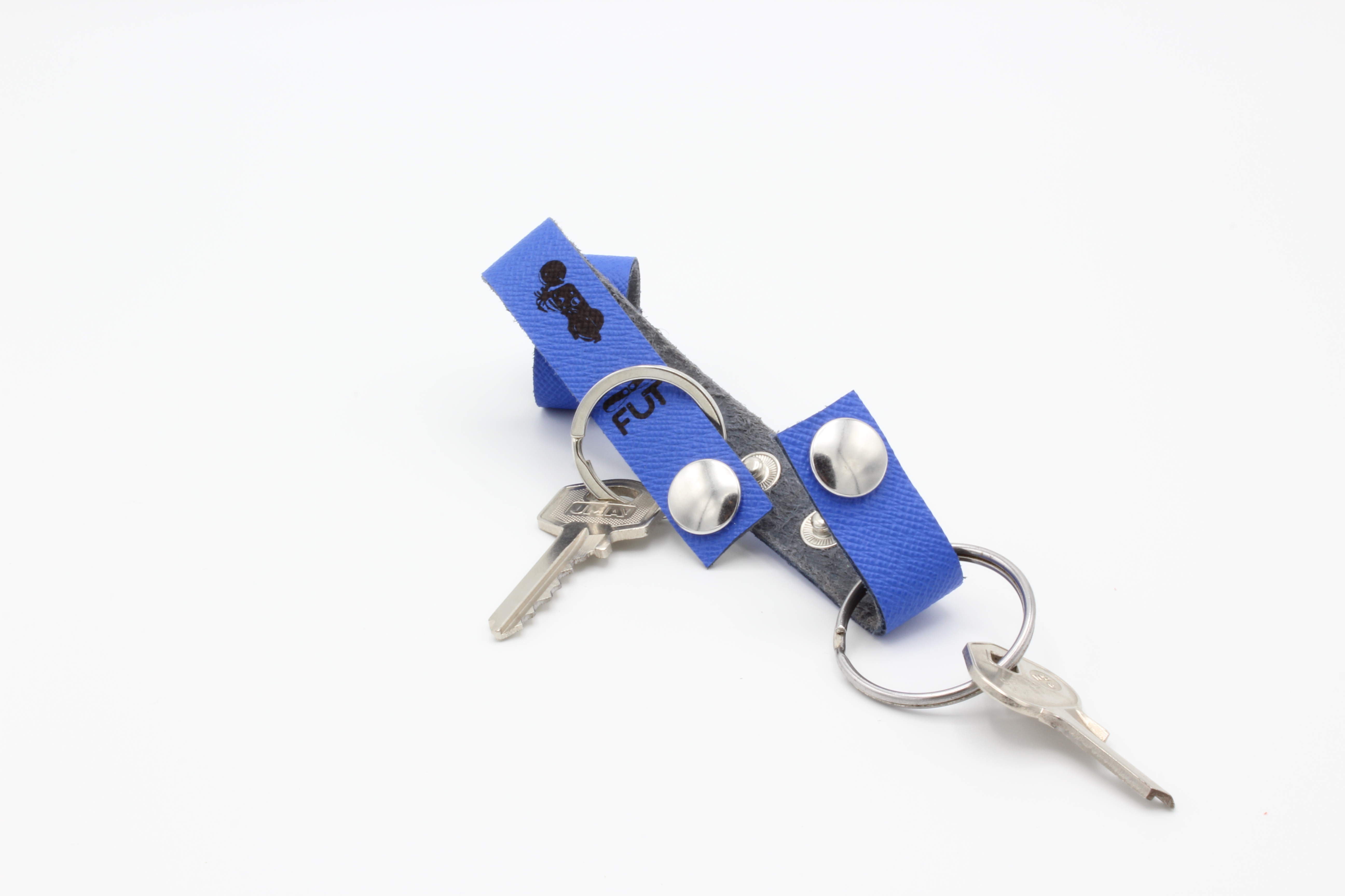 ATTACHE PORTE CLES FUT'CUIR VACHETTE BLEU MOTO